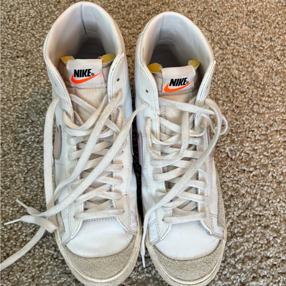 Nike White and Blush High-Top Sneakers
